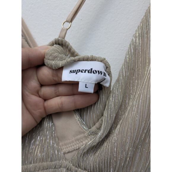 REVOLVE X SUPERDOWN Hailee High Slit Gold Slit Champagne Maxi Dress Size L NWT - Picture 4 of 13